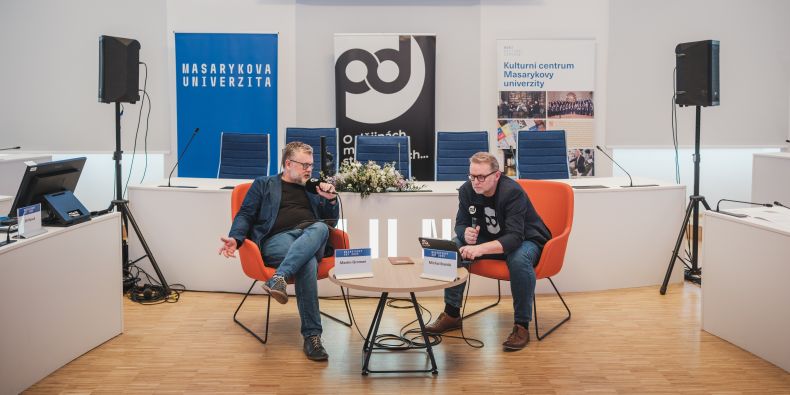 Martin Groman and Michal Stehlík during the debate Rewrite History.