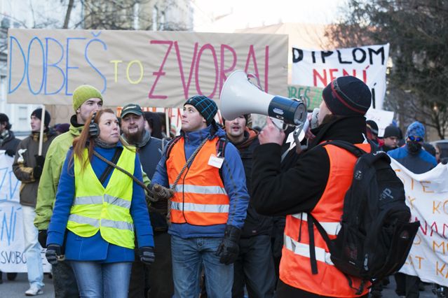  Brněnský protestní pochod studentů proti chystané reformě vysokých škol. Foto: Tomáš Muška.