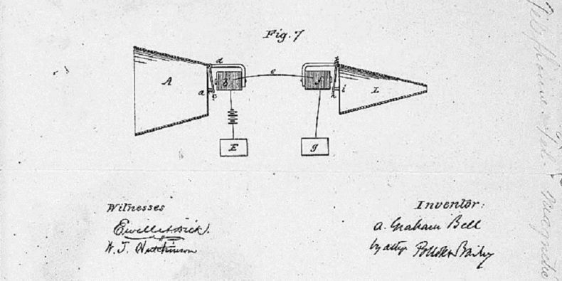 Kresba Alexandra Grahama Bella k patentu telefonu.