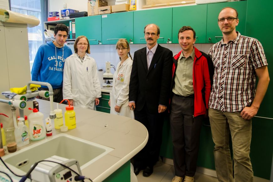 Pracovníci a studenti podílející se na činnosti laboratoře EEL (zleva doprava): David Miguel Vilumbrales, Jana Hazdrová, Kateřina Trnková, Miloš Barták, Josef Hájek, Peter Váczi.