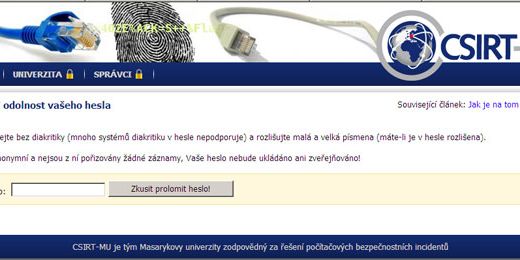 Prostřednictvím aplikace také zjistíte, jaká je odolnost hesla proti útoku hrubou silou a jaké prvky do hesla doplnit, abyste zvýšili jeho odolnost. Screenshot: security.ics.muni.cz