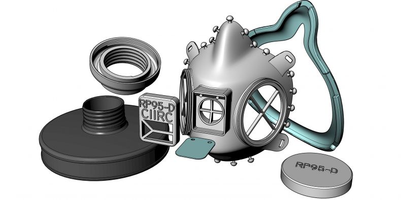 Model prototypu ochranného respirátoru „CIIRC RP95-3D“.