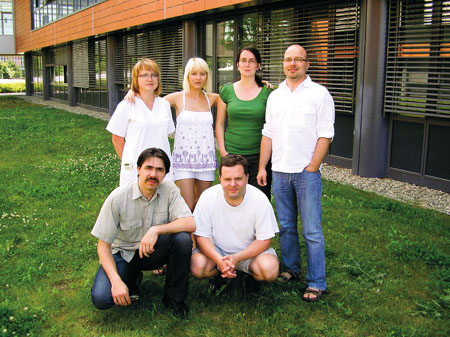 Research group, where Dmitry German works. Standing from the left: Katerina Matůšová, Terezie Mandáková, Kateřina Ambrožová and Martin Lysák; Dmitry German and Petr Mokroš (down from the left). Foto: Archive of D. German. 